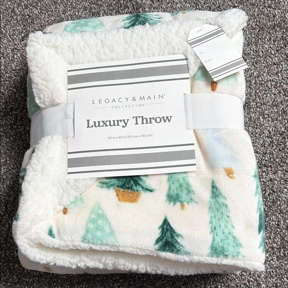 Green Tree Sherpa Luxury Throw Blanket